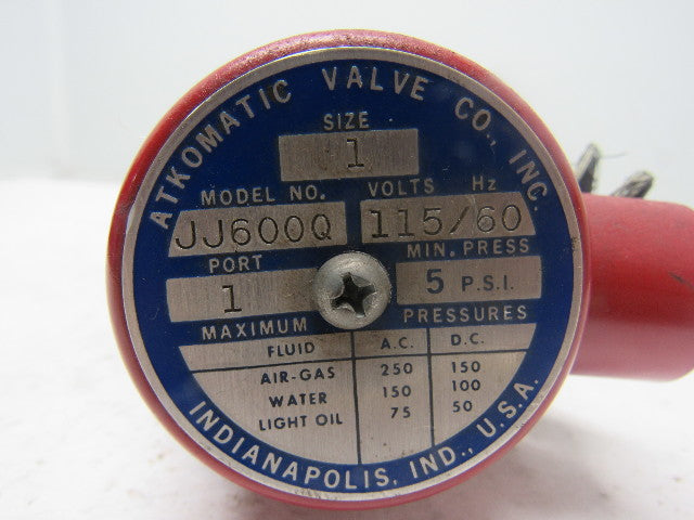 Atkomatic JJ600Q Size 1 2-Way Solenoid Valve 1" NPT 115V