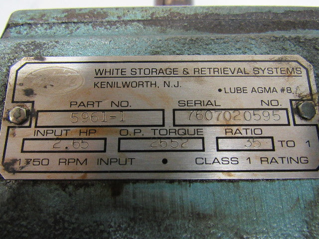 White Storage & Retrieval Systems 5961-1 Gearbox Speed Reducer 35:1 Ratio