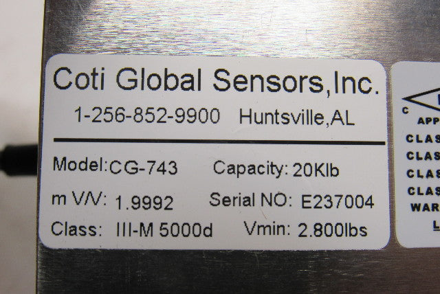 Coti Global CG-743 Single Ended Beam Load Cell 20K Capacity