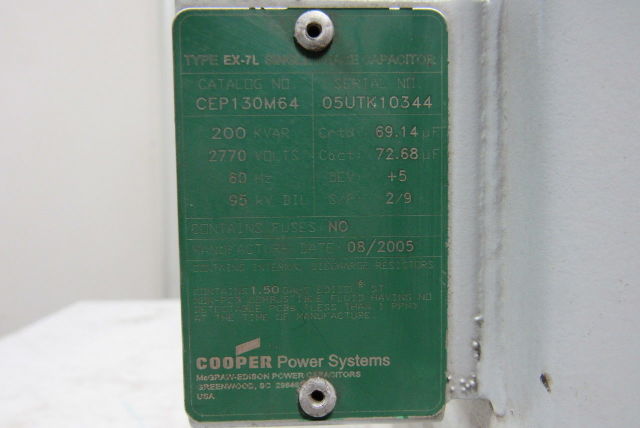 Cooper Power Systems CEP130M64 Type EX-7L Single Phase Power Capacitor 200KVAR