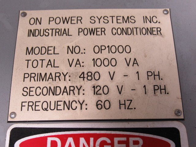 On Power Systems OP1000 Power Conditioner Transformer 1000VA 480V Pri 120V Sec.