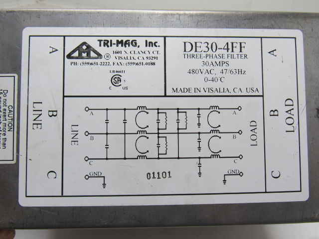 Tri-Mag DE30-4FF 480VAC Industrial 3 Phase EMI/RFI Delta Filter 30A