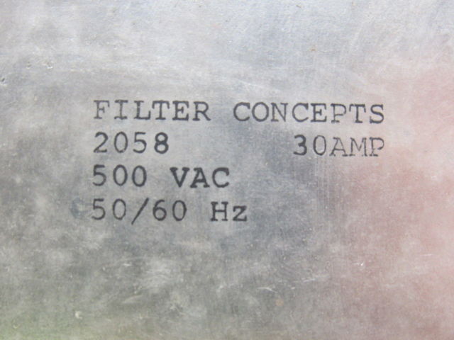 Filter Concepts 2058 Power Line Filter 30 Amps 500V 50/60Hz