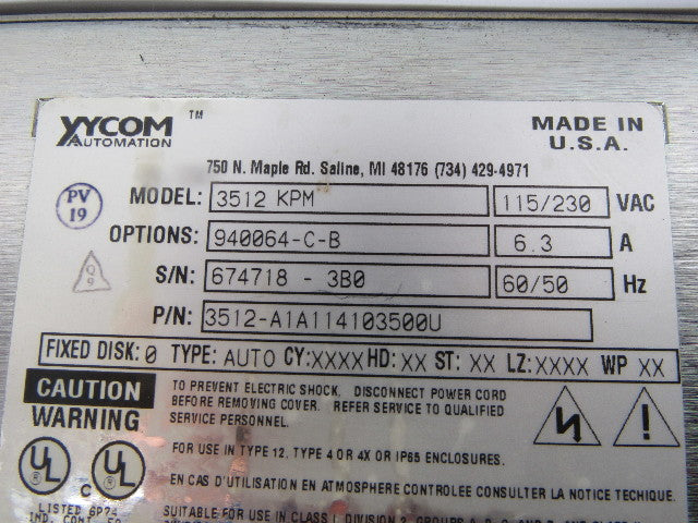Xycom Automation 3512-A1A114103500U 3512 KM Operator Interface