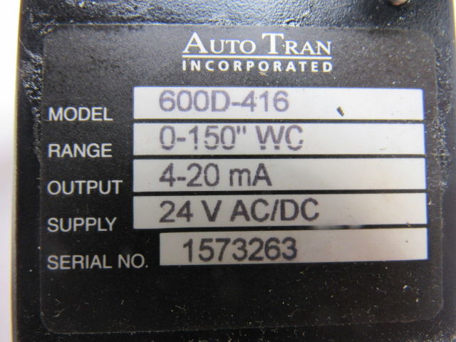 Auto Tran 600D-416 0-150" WC 24V AC/DC Supply 4-20 mA Output Pressure Transducer