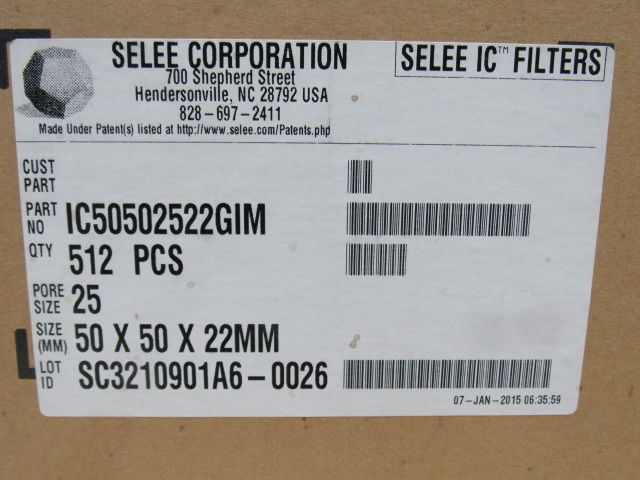 Selee IC50502522GIM Iron/Steel Ceramic Foundry Filter 50x50x22mm Box of 512