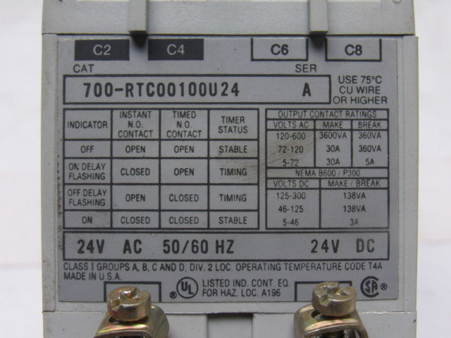 A-B Allen Bradley 700-RTC00100U24 Ser. A Solid State Adjustable Timing Relay