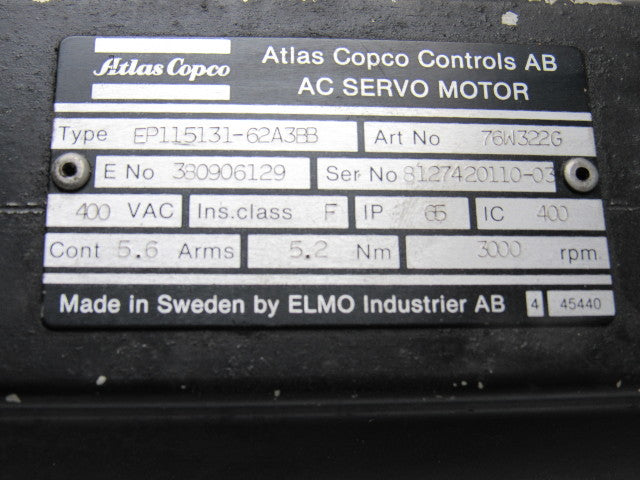 Atlas Copo EP115131-62A3BB Permanent Magnet Servo Motor 3000RPM 400V