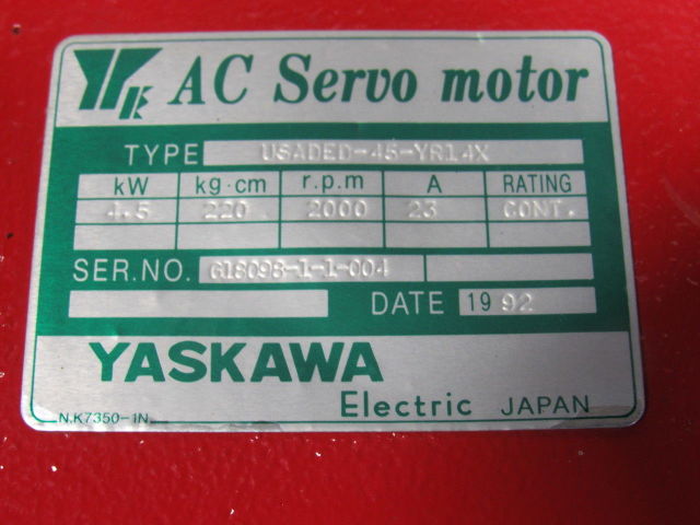 Yaskawa USADED-45-YR14X 6Hp 4.5kW 2000RPM AC Servo Motor W/ Absolute Encoder