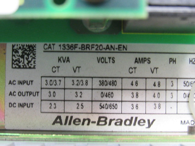 Allen Bradley 1336F-BRF20-AN-EN Ser B 1336 Plus II Adjustable Frequency AC Drive