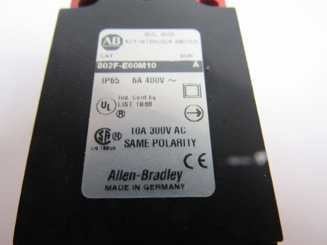 A-B Allen Bradley 802F-E60M10 10A 300VAC Mechanical Keyed Safety Interlock