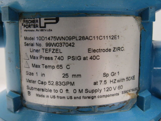 Fischer Porter 10D1475WN09PL28AC11C1112E1 Magnetic Liquid Flow Meter 1"
