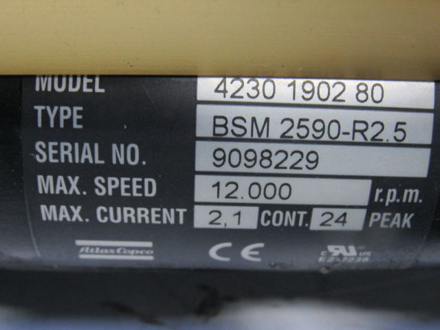 Atlas Copco 4230 1902 80 Nutrunner 12,000 RPM Type BSM 2590-R2.5 4230 1907 80