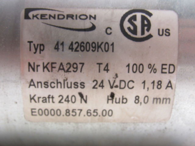 Kendron 41 42609K01 Solenoid Actuator 24VDC 1-18A