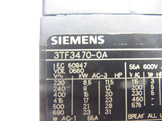 Siemens 3TF3470-0A 55A 690V AC 31Hp 3 Pole Contactor 230V Coil