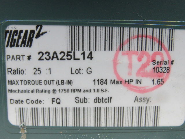 Dodge 23A25L14 25:1 Ratio 1750RPM 1.65Hp Input 70RPM LH Output Gear Reducer