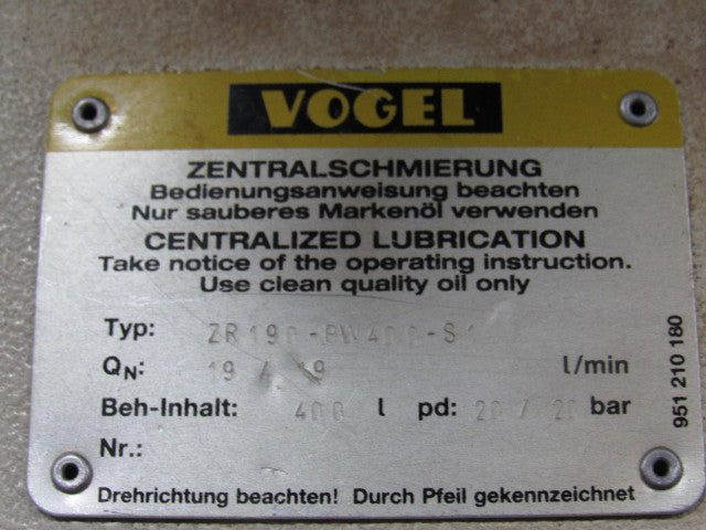 Vogel ZR190BW400-S1 100 Gal. Dual Pump Centralized Lubricating System 240/480