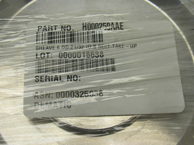 Dematic H000259AAE 6" OD Aluminum Take Up Pulley 21/32" ID Bore B-Section Belt