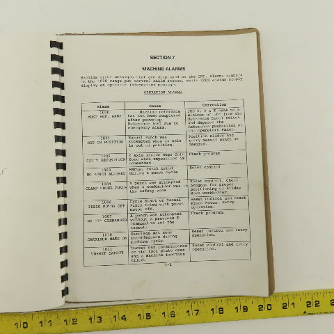 Warner Swasey W-2040 24 Station 20 Ton CNC Turret Alarm Code Operator Manual