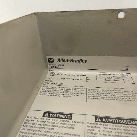 Allen Bradley 509-TAD 600V 2Hp 32A Motor Stater 120V Control Transformer Size 00