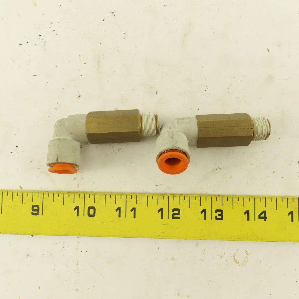 SMC 1/4" NPT Brass Extended 3/8 Tube Push To Connect Elbow Lot Of 2