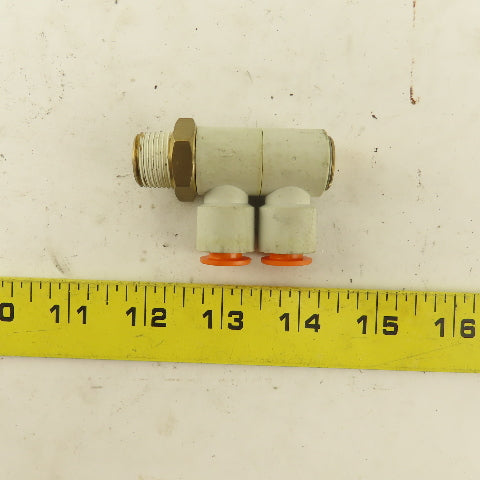 SMC 3/8 NPT X 3/8 Tube Push To Connect Double Elbow Universal Banjo 90°