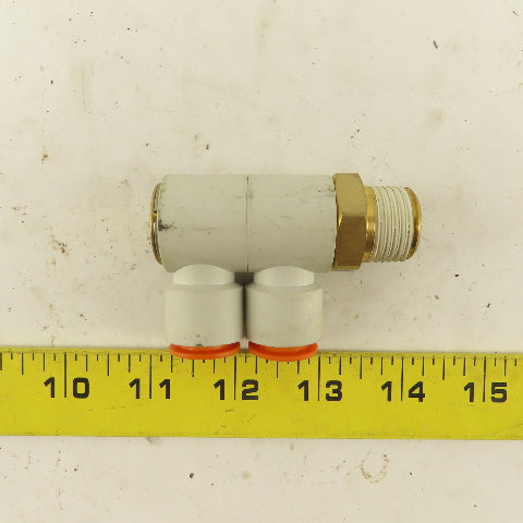 SMC 1/2" NPT X 1/2" Tube Push To Connect Double Elbow Universal Banjo 90°