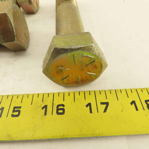 7/8"-9 x 4-1/2" Grade 8 Hex Head Bolt Yellow Zinc Plated 2" Thread Lot Of 5