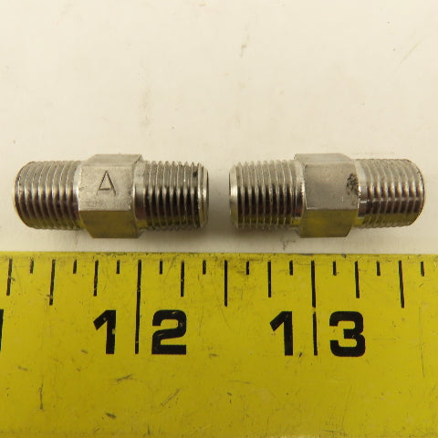 1/8" NPT Male Stainless Steel Hex Connector Lot Of 2