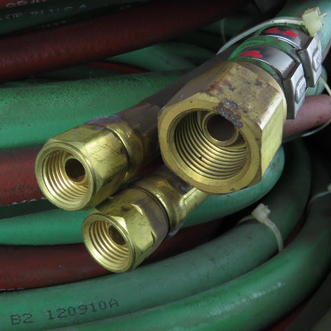 100' OXYGEN & ACETYLENE Hoses 3/8 Gas welding Hoses Cutting W/1/2 Scarffing Hose