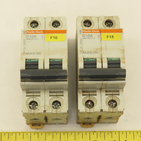 Merlin Gerin 24522 Multi 9 2 Pole D10A 10A Circuit Breaker 300V Max Lot Of 2