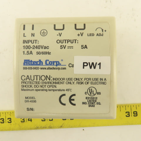 Altech Corp PS-4505 DR-4505 100-240VAC 1.5A Power Supply 5V DC Output 5A