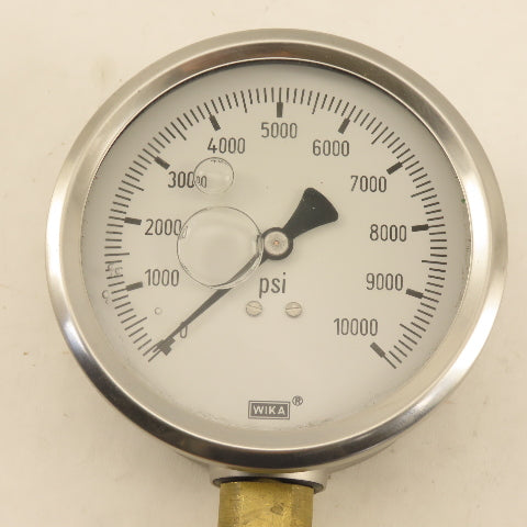 Wika 0-10,000 PSI Glycerin Filled Bottom Port Pressure Gage 1/4"NPT 4" Stainless