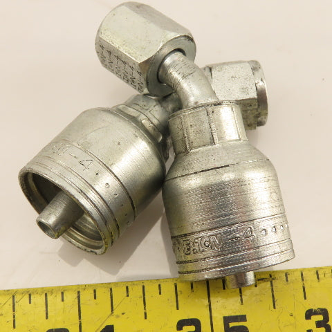 Eaton 1/4" (-4) Hose Crimp x 1/4"-19 x Female JIC Flare Elbow 45° Lot Of 2