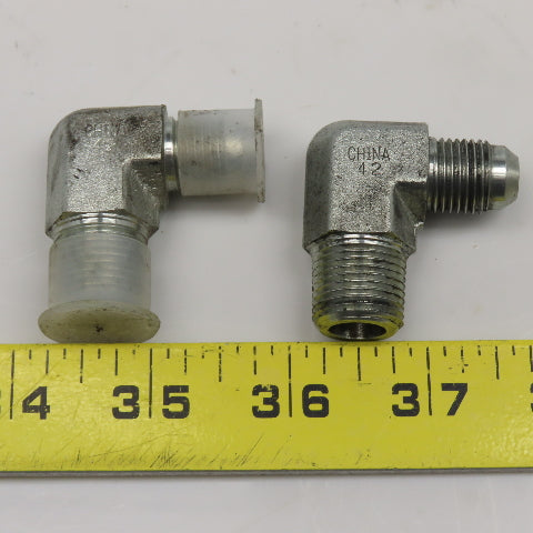 Eaton 3/8" NPT x 3/8" JIC Flare Male Steel Hydraulic Elbow Fitting 90° Lot OF 2