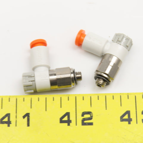 SMC AS1201F 5/32" Tube Push To Connect Flow Control 10-32 Elbow 90° Lot Of 2