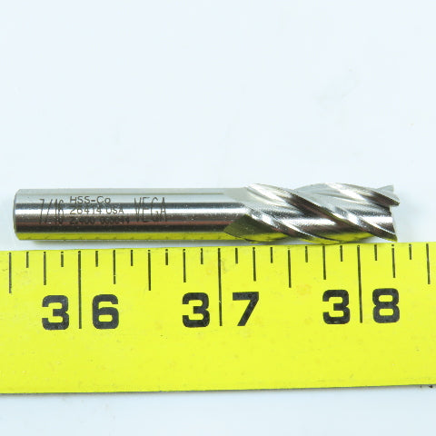 7/16" 4 Flute Spiral Square End Mill HSS 3/8" Weldon 2"LOC 2-11/16"OAL USA Lot/2