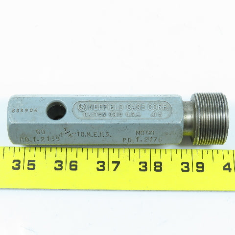 Sheffield 1-1/4"-18 NEF-3 Thread Plug Gage No Go PD 1.2176