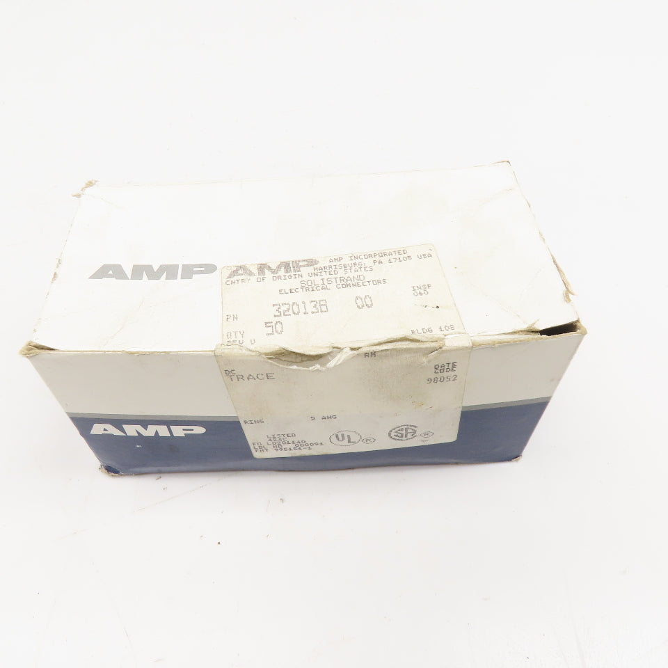 AMP 320138 2AWG Solistrand Tin Coated Wire Terminal Lug 1/4" Stud Lot Of 50