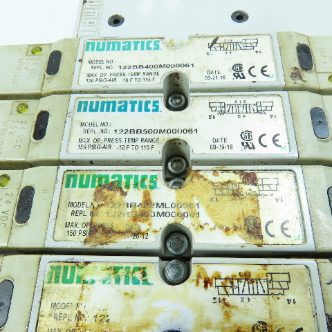 Numatics 006-157D Double Z Pneumatic 16 Valve Block Manifold W/ 4 Solenoids