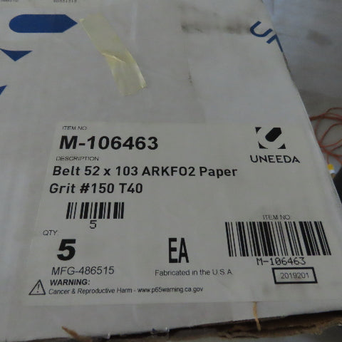 Uneeda M-106463 52" x 103" ARKF02 Paper #150 Grit Sanding Belts Lot Of 5