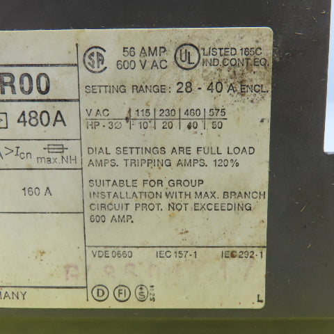 Siemens 3VE4200-0CR00 600V 20-40A Trip Range Molded Case Circuit Breaker
