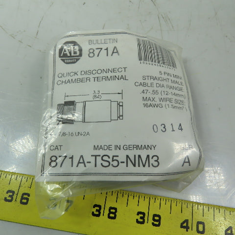 Allen Bradley 871A-TS4-NM3 Terminal Chamber 5-Pin Straight Male Plug 16AWG