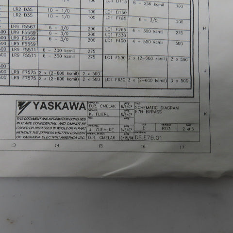 Yaskawa E7BVB021XWU E7 AC Drive W/Bypass 480V 3PH Input 0-480V Output 21.0 Amps