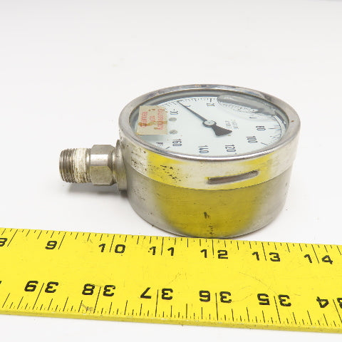 NoShok -30-160PSI Vacuum 4" Stainless Steel Bottom Ported Filled Pressure Gauge