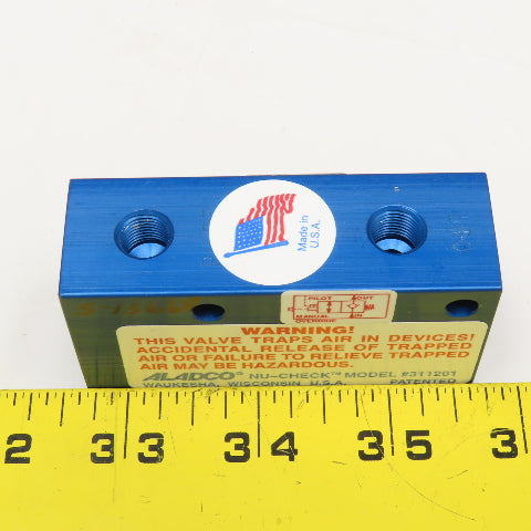 Aladco 311201 Nu-Check Pneumatic N/C Check Valve Manual Override 1/8"NPT