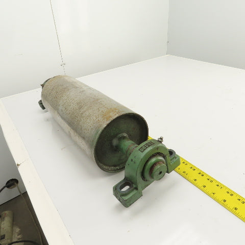 6.4" OD x 16-5/8" Crowned Face Conveyor Tail Drum Roller W/ Pillow Blocks
