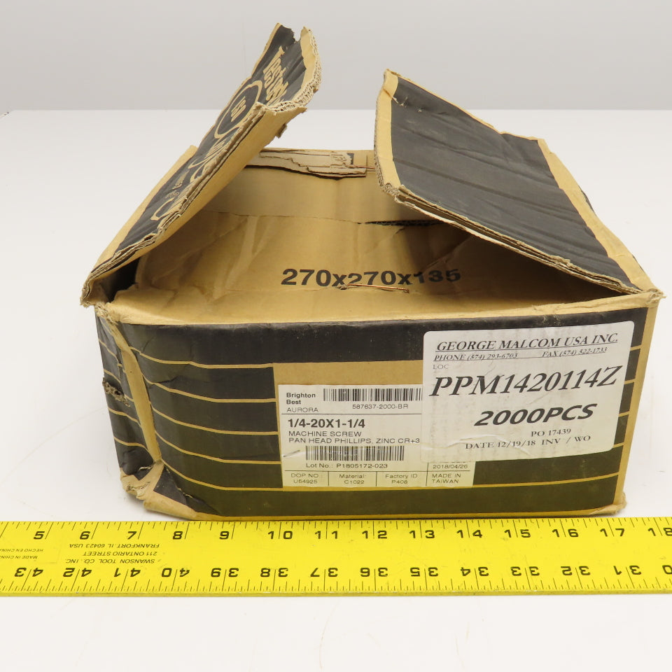 Brighton Best 1/4"-20 x 1-1/4" Zinc Pan Head Phillips Machine Screw 32Lbs