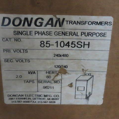 Dongan 85-1045SH 2 kVA Single Phase Transformer 240/480 HV 120/240 LV