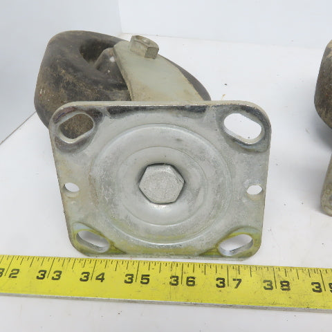 Durable Superior 5x2 Casters (2) Swivel & (2) Straight W/ Floor Lock Plate 5 pcs